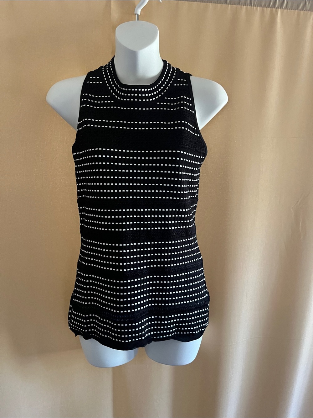 White House Black Market Black Tank Top with White Dot Stripes